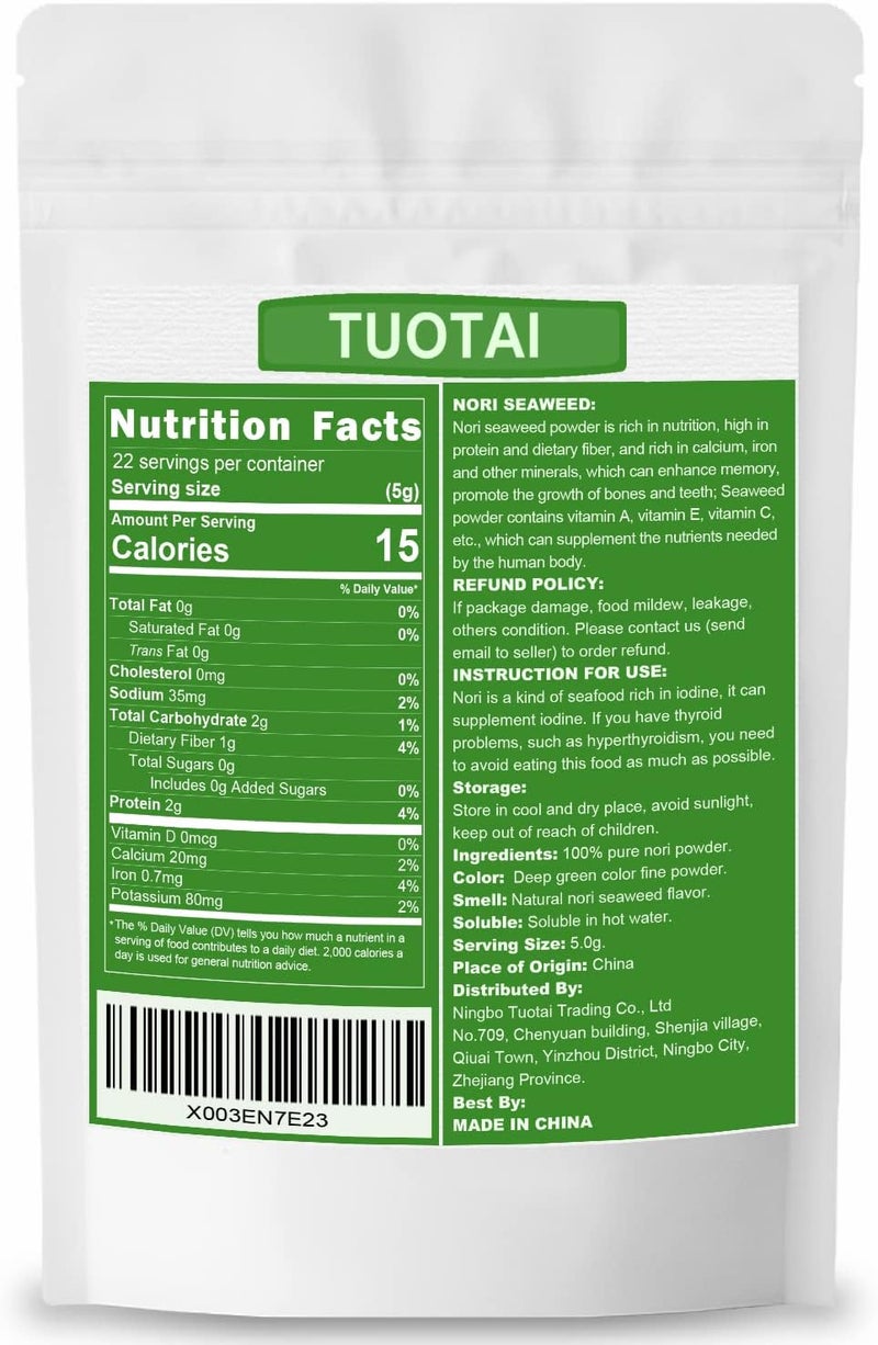TUOTAI 100% Pure Nori Powder - Vegan Seaweed Powder, Gluten Free, No Additives - Image 2